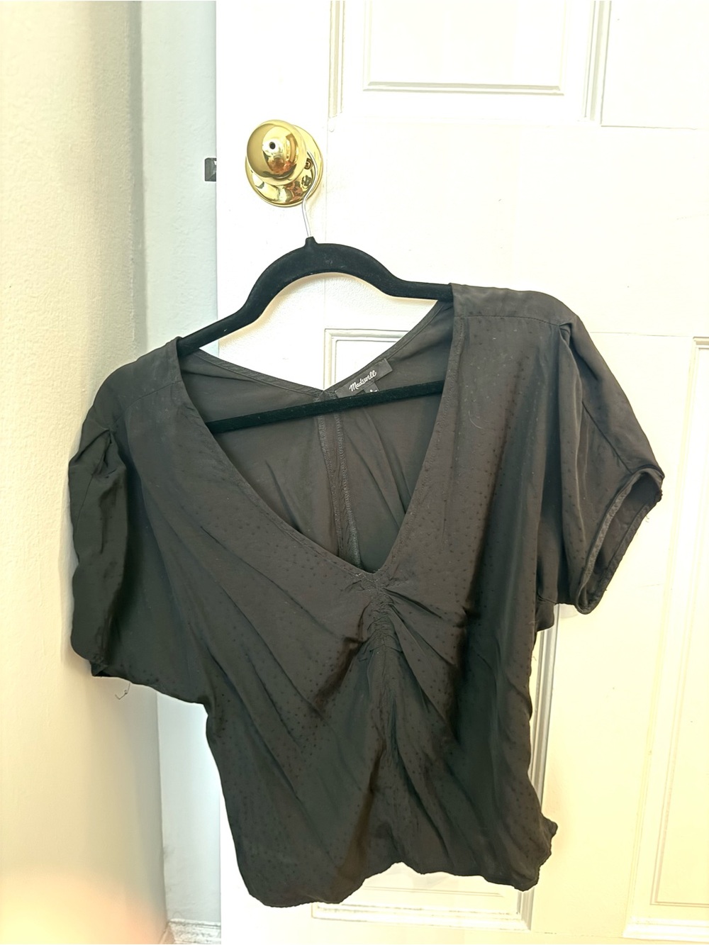 Madewell Black Sleeveless V-Neck Blouse Embossed Stars Pattern